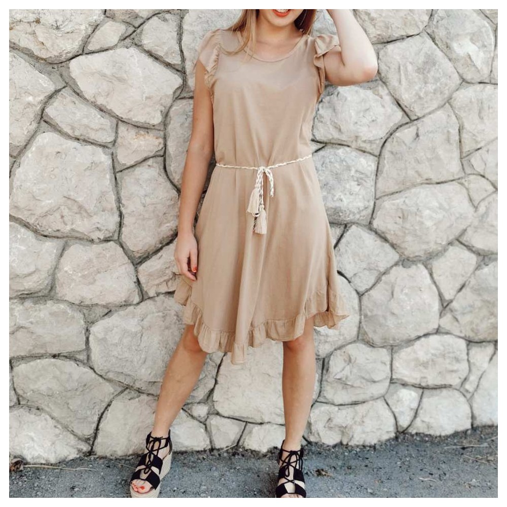 Vestido Volante TIZIANA Camel Heve Vestido Volante TIZIANA Camel Heve