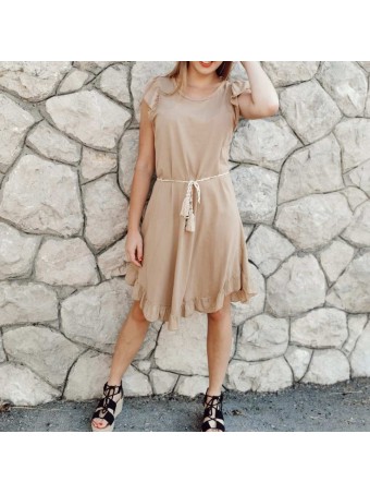 Vestido Volante TIZIANA Camel Heve Vestido Volante TIZIANA Camel Heve