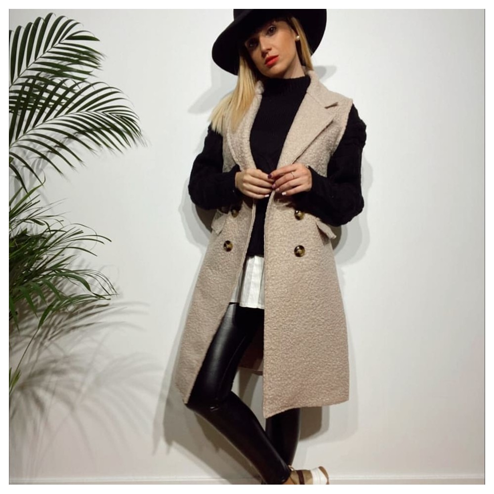 Chaleco Extra-Long Rizo CLARK Beige Heve Chaleco Extra-Long Rizo CLARK Beige Heve