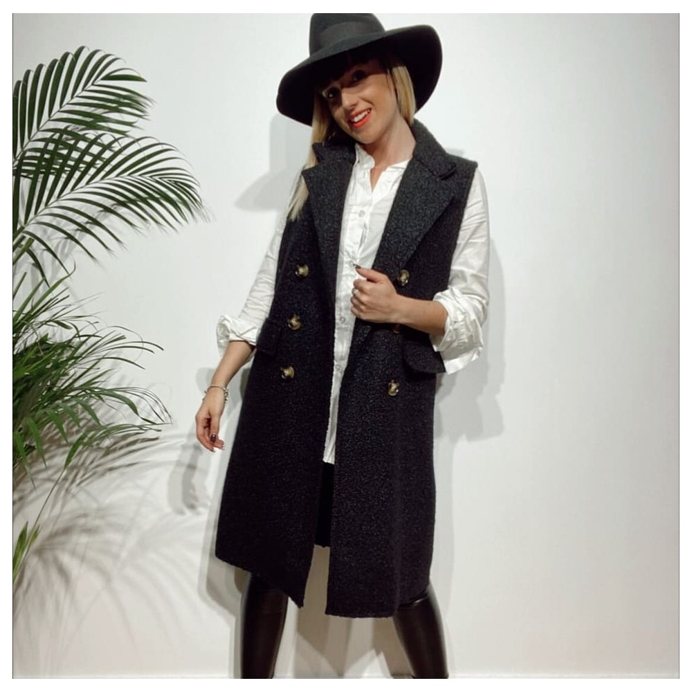 Chaleco Extra-Long Rizo CLARK Negro Heve Chaleco Extra-Long Rizo CLARK Negro Heve