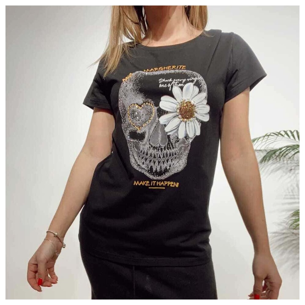 Camiseta Calavera MARGHERITE Negro Heve Camiseta Calavera MARGHERITE Negro Heve