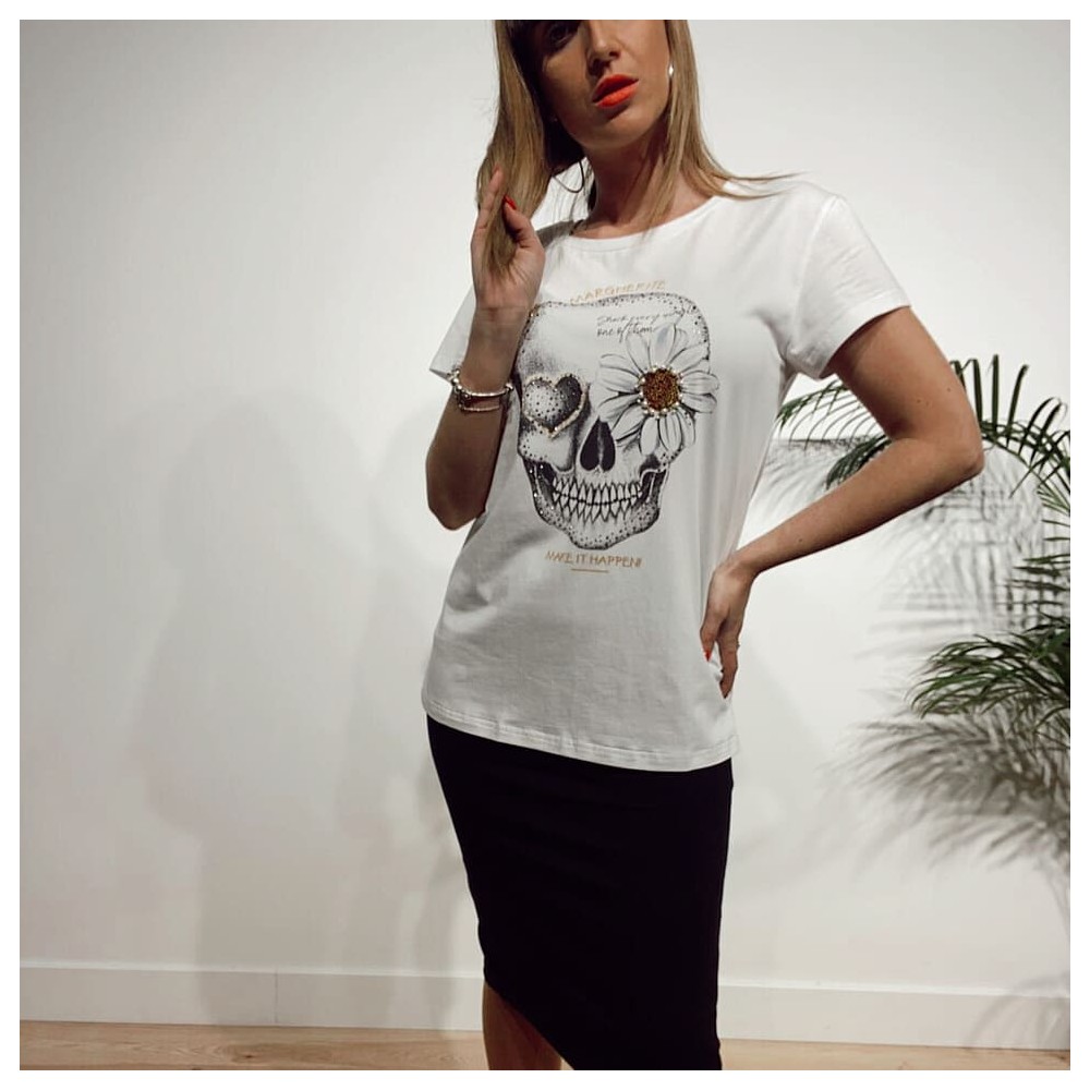 Camiseta Calavera MARGHERITE Blanco Heve Camiseta Calavera MARGHERITE Blanco Heve