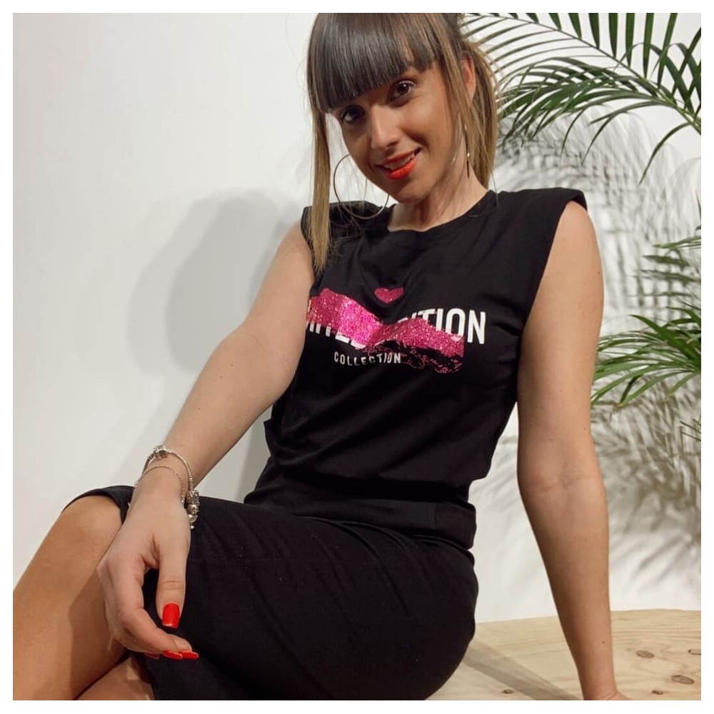 Camiseta Hombreras LIMITTED EDITION Negro/Rosa Heve Camiseta Hombreras LIMITTED EDITION Negro/Rosa Heve