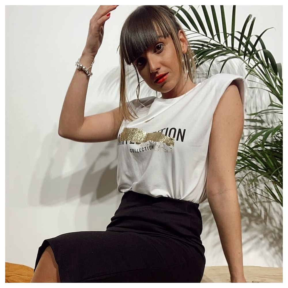 Camiseta Hombreras LIMITTED EDITION Blanco/Oro Heve Camiseta Hombreras LIMITTED EDITION Blanco/Oro Heve