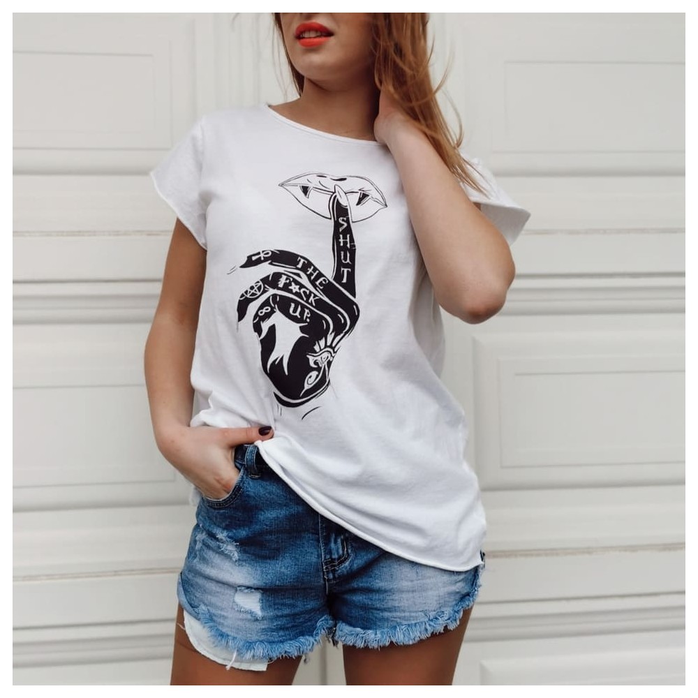 Camiseta Algodón SHUT UP Blanco Heve Camiseta Algodón SHUT UP Blanco Heve