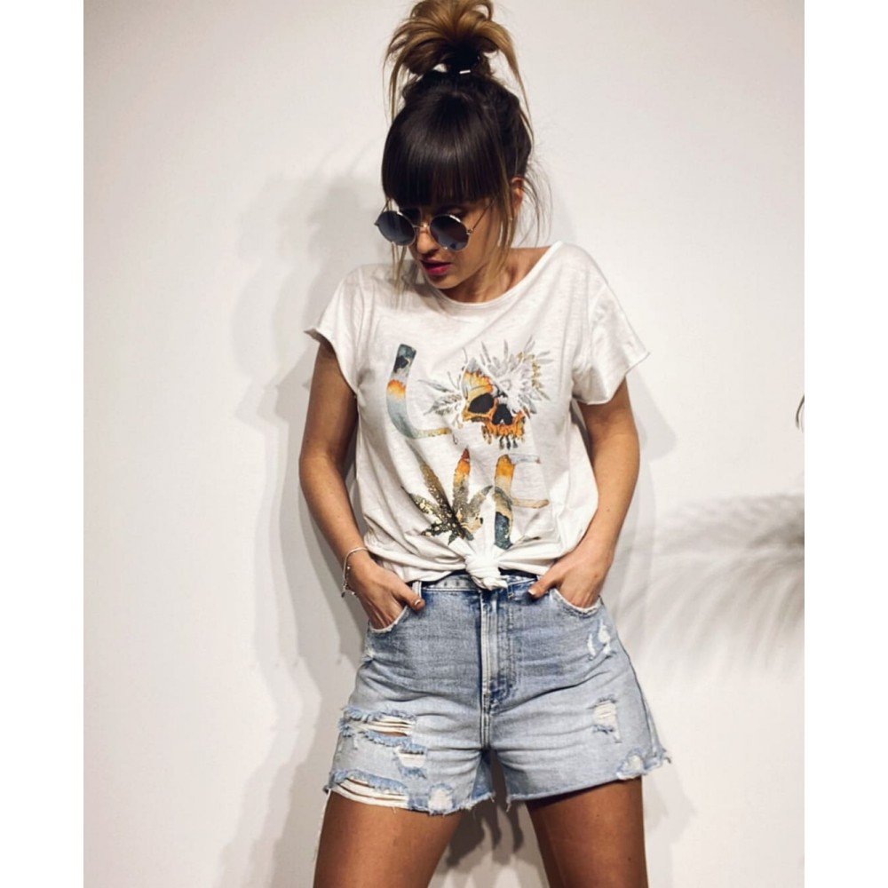 Camiseta Algodón SKULL LOVE Blanco Heve Camiseta Algodón SKULL LOVE Blanco Heve