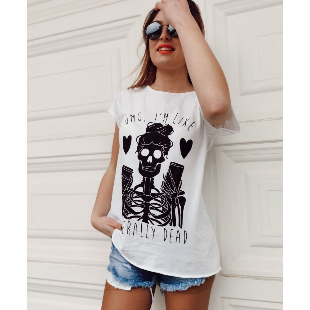 Camiseta Calavera OMG Blanco/Negro Heve Camiseta Calavera OMG Blanco/Negro Heve