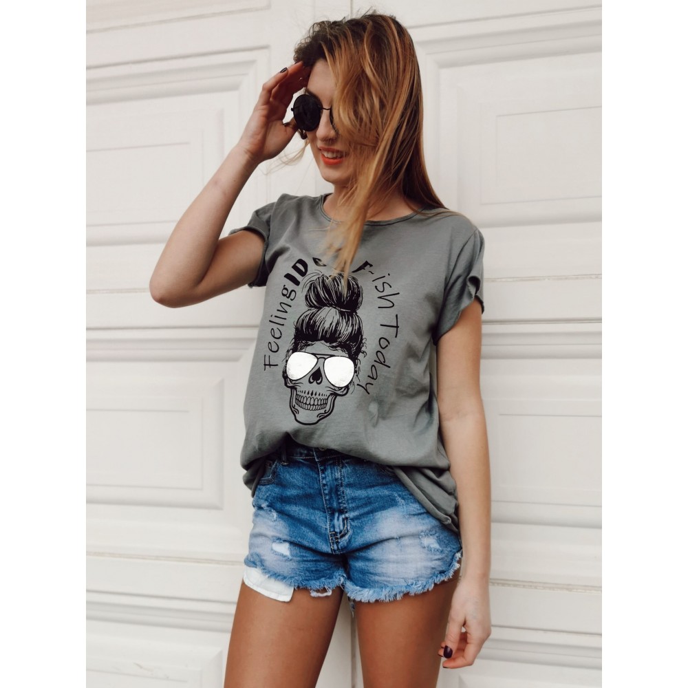 Camiseta Calavera IDGAF Silver Gris Heve Camiseta Calavera IDGAF Silver Gris Heve