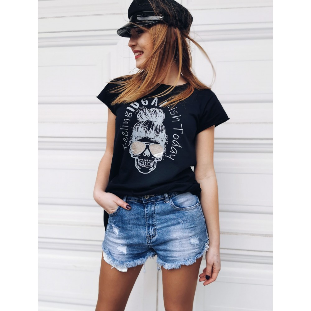 Camiseta Calavera IDGAF Silver Negro Heve Camiseta Calavera IDGAF Silver Negro Heve