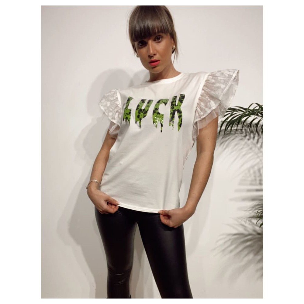Camiseta Volantes LUCK Blanco Heve Camiseta Volantes LUCK Blanco Heve