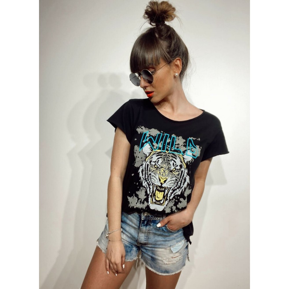 Camiseta Algodón WILD TIGER Negro Heve Camiseta Algodón WILD TIGER Negro Heve