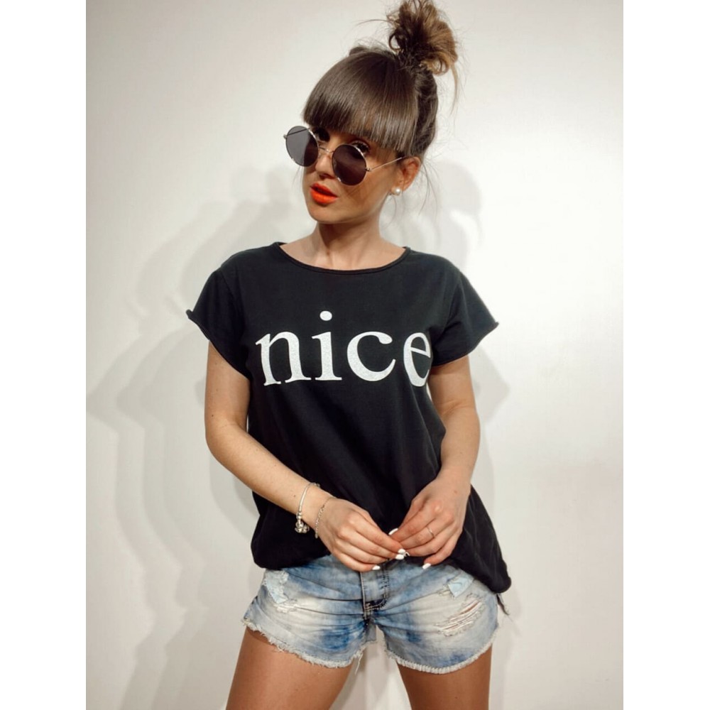 Camiseta Mensaje NICE Negro/Blanco Heve Camiseta Mensaje NICE Negro/Blanco Heve