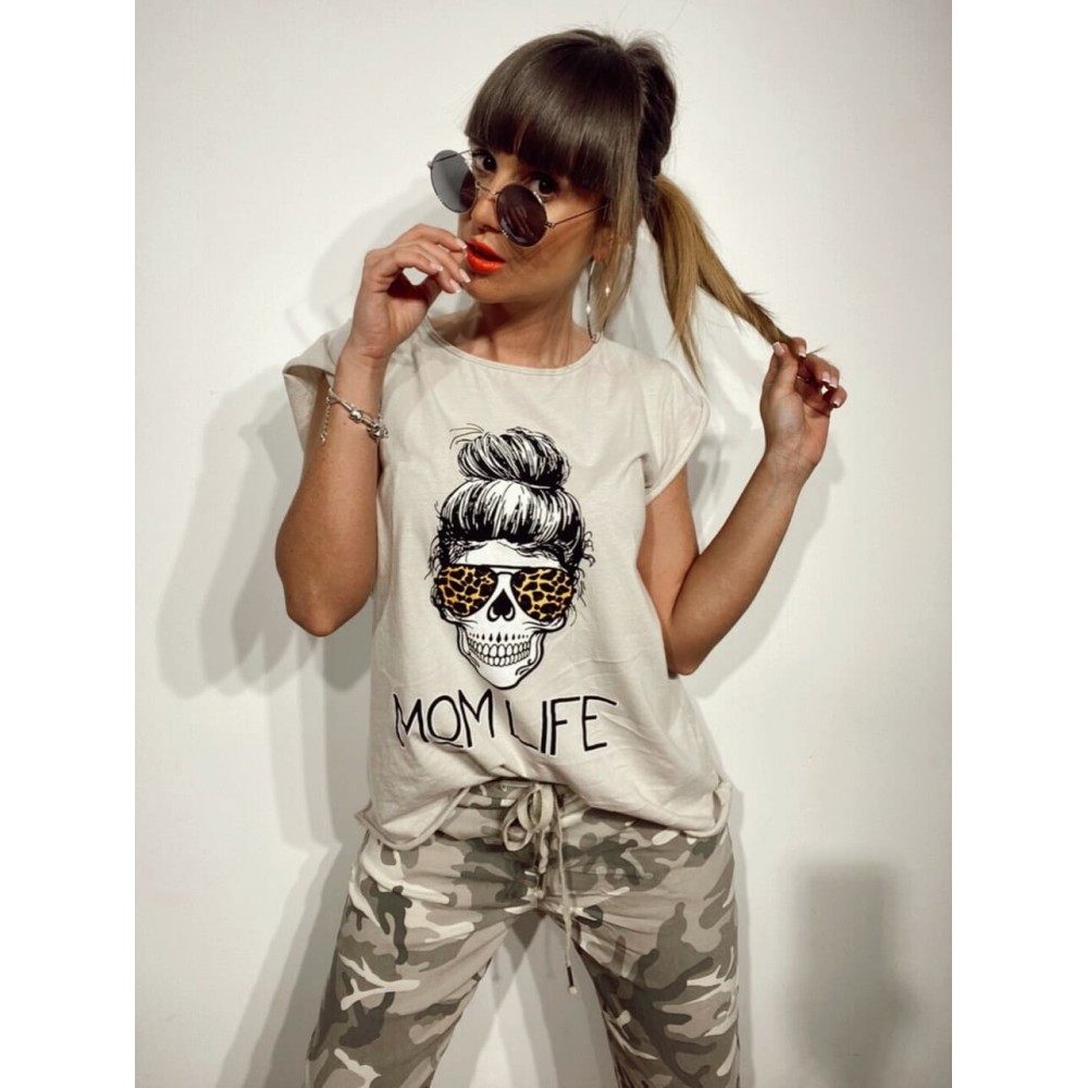 Camiseta Calavera MOM LIFE Beige Heve Camiseta Calavera MOM LIFE Beige Heve