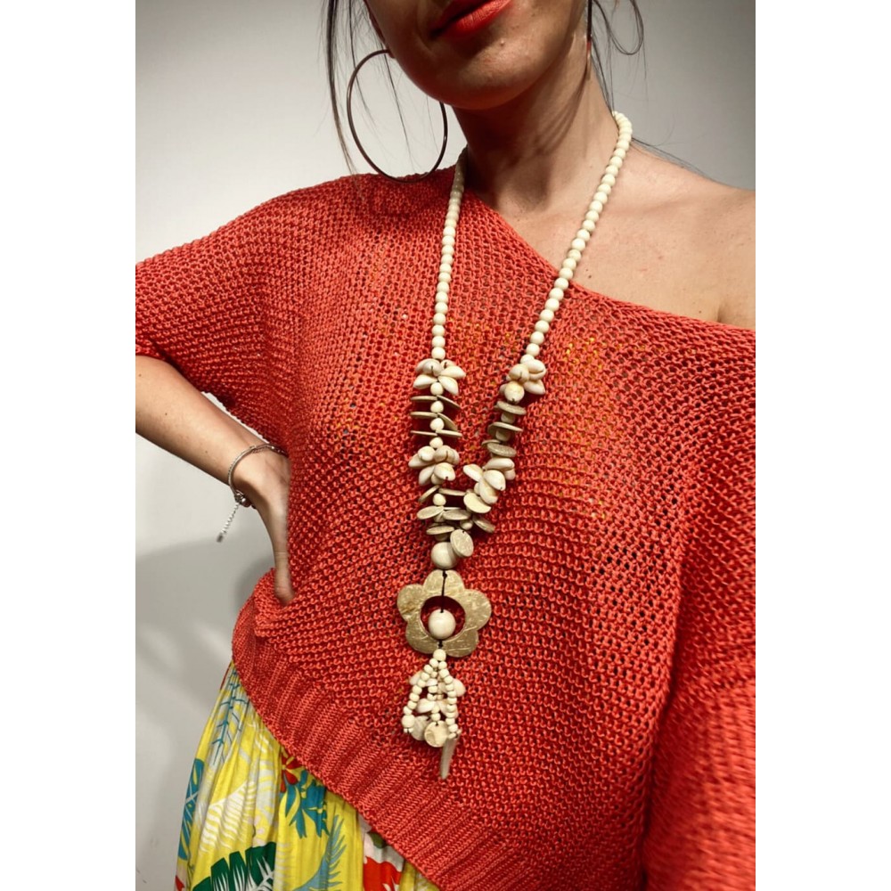 Collar Abalorios y Flor Beige Heve Collar Abalorios y Flor Beige Heve