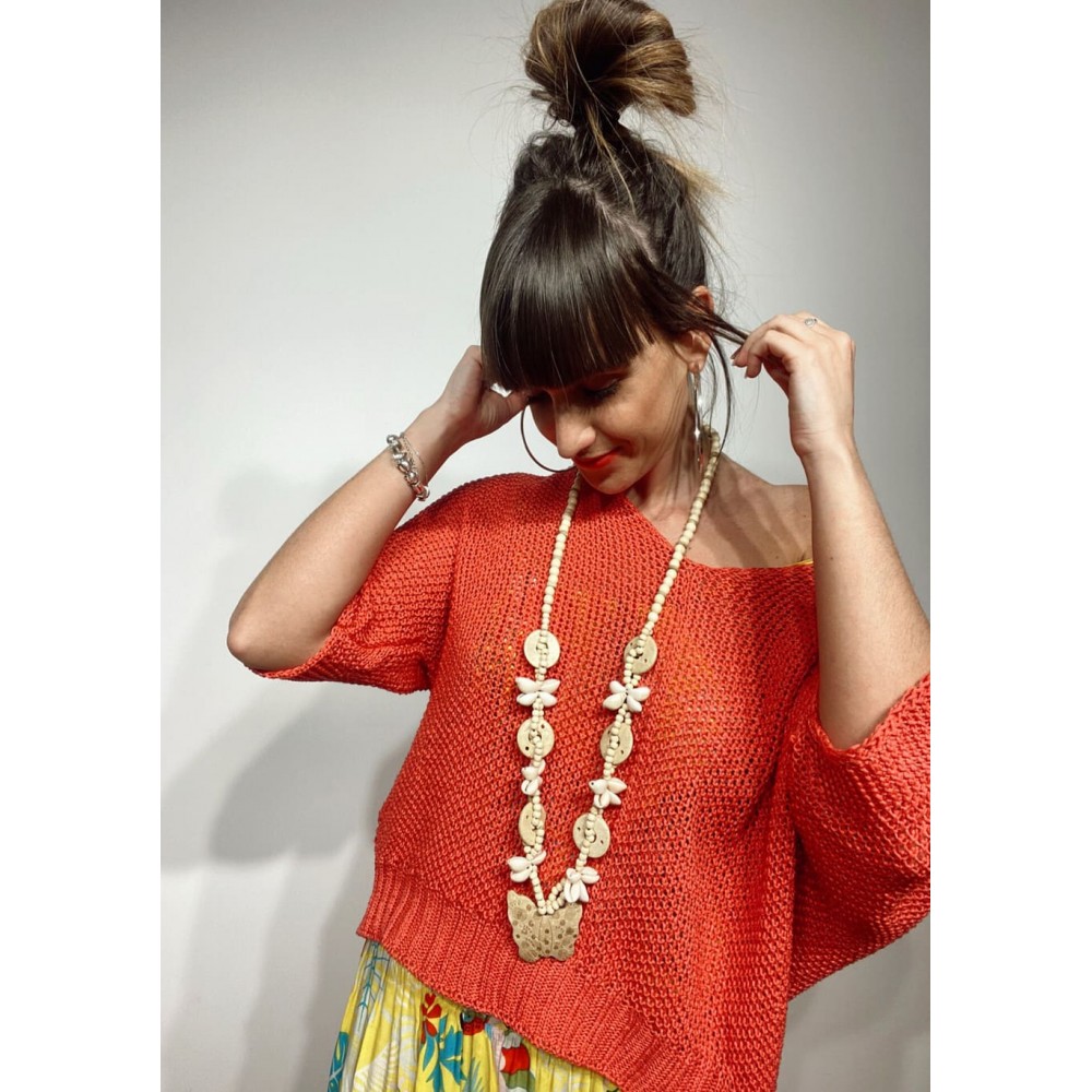 Collar Abalorios y Mariposas Beige Heve Collar Abalorios y Mariposas Beige Heve