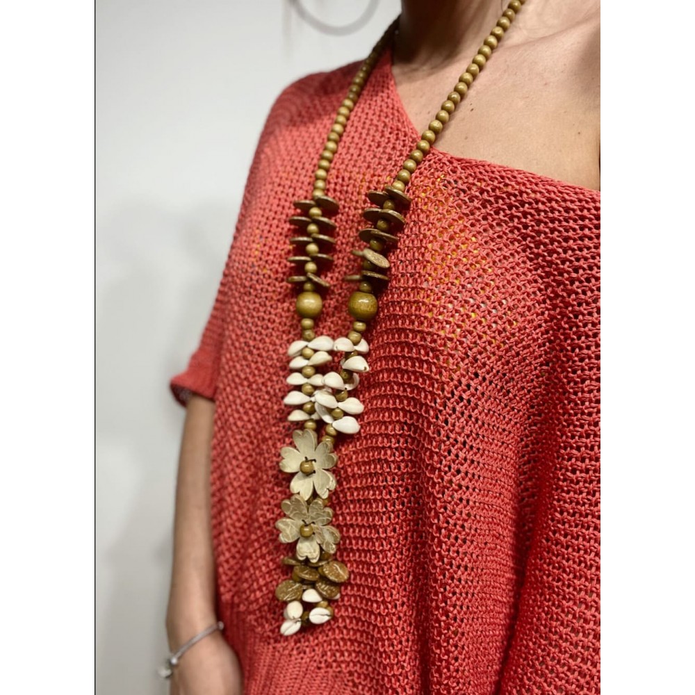Collar Abalorios y Flores Taupe Heve Collar Abalorios y Flores Taupe Heve