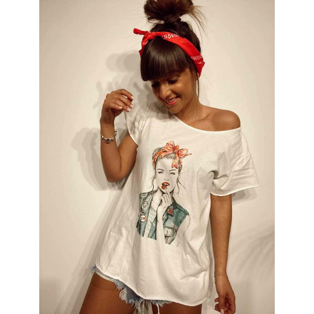 Camiseta Algodón REBEL GIRL Blanco Heve Camiseta Algodón REBEL GIRL Blanco Heve