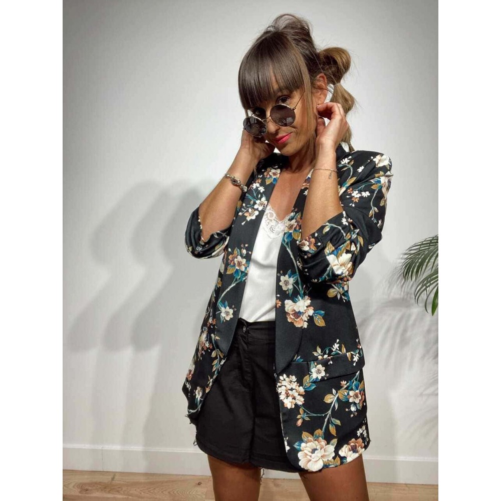 Blazer Flores SOLINE Negro/Azul Heve Blazer Flores SOLINE Negro/Azul Heve