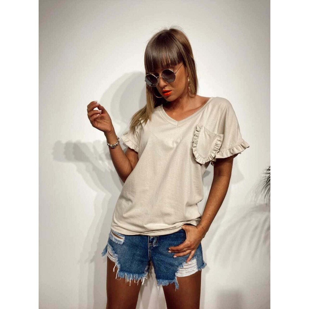 Camiseta Volante TOUJOURS Beige Heve Camiseta Volante TOUJOURS Beige Heve
