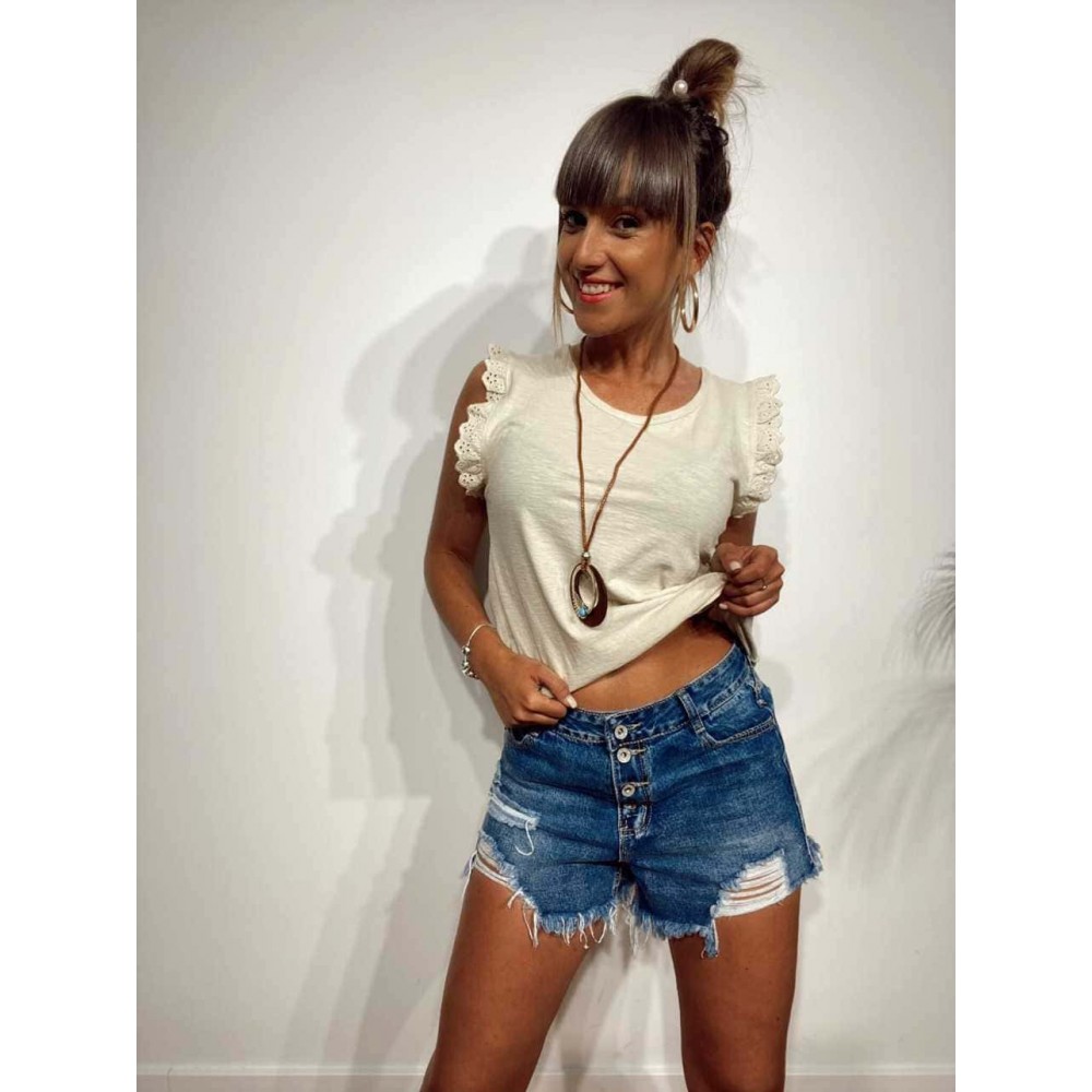 Camiseta Volante MADAME Beige Heve Camiseta Volante MADAME Beige Heve