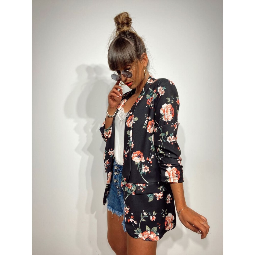 Blazer Flores SOLINE Negro/Coral Heve Blazer Flores SOLINE Negro/Coral Heve