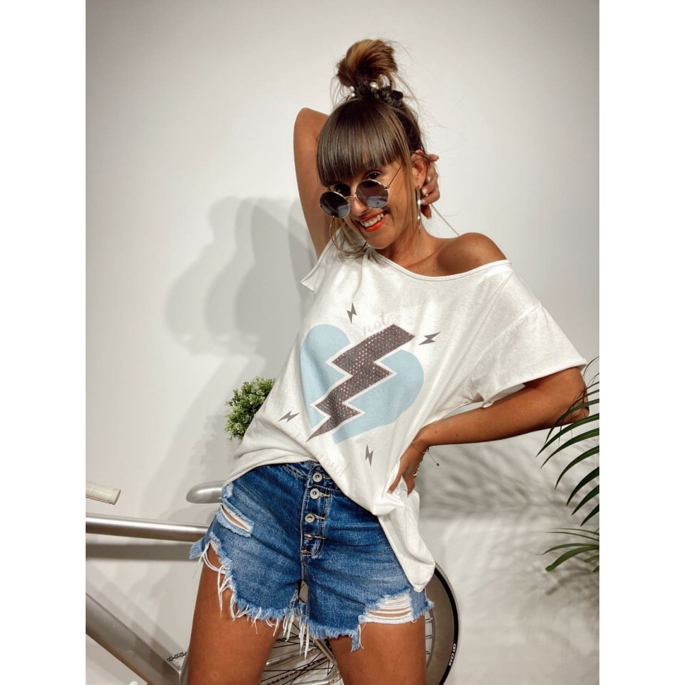 Camiseta Algodón THUNDER LOVE Blanco Heve Camiseta Algodón THUNDER LOVE Blanco Heve