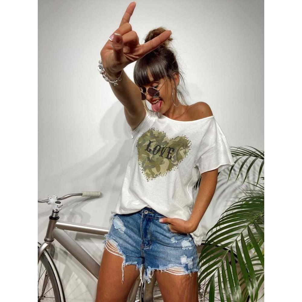Camiseta Algodón BATTLE LOVE Blanco Heve Camiseta Algodón BATTLE LOVE Blanco Heve