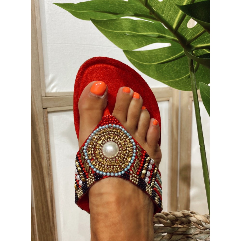Sandalia Étnica DELHI Rojo Heve Sandalia Étnica DELHI Rojo Heve