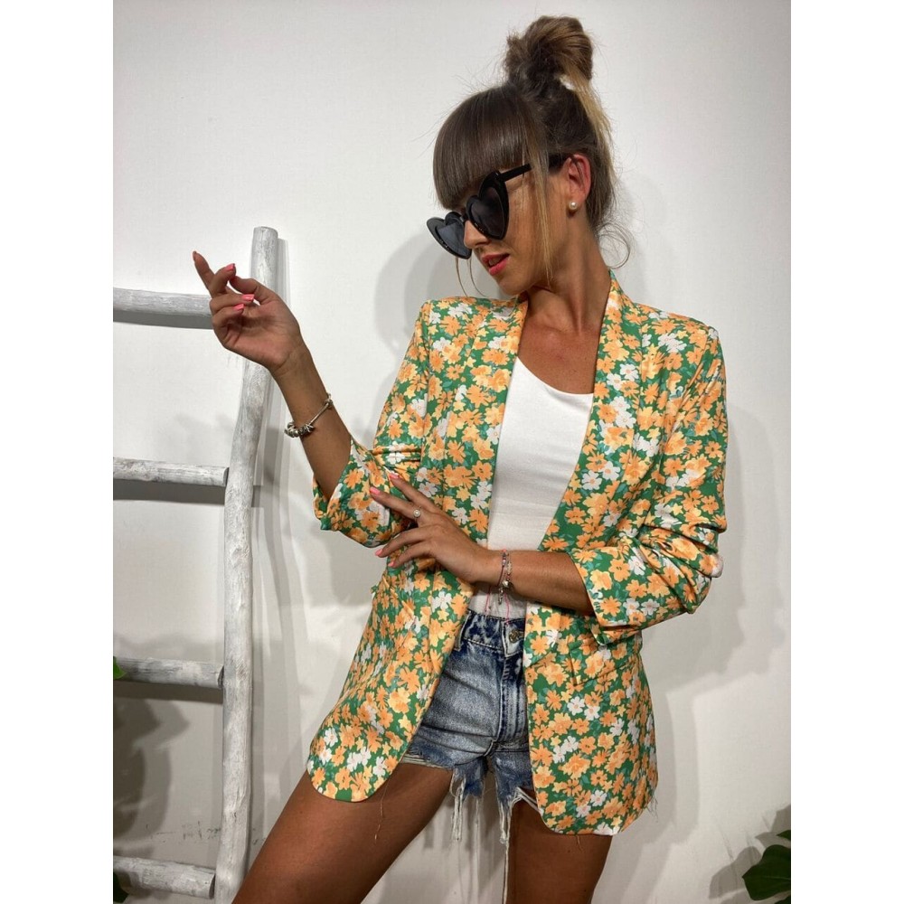 Blazer Flores ZAHRA Verde/Coral Heve Blazer Flores ZAHRA Verde/Coral Heve