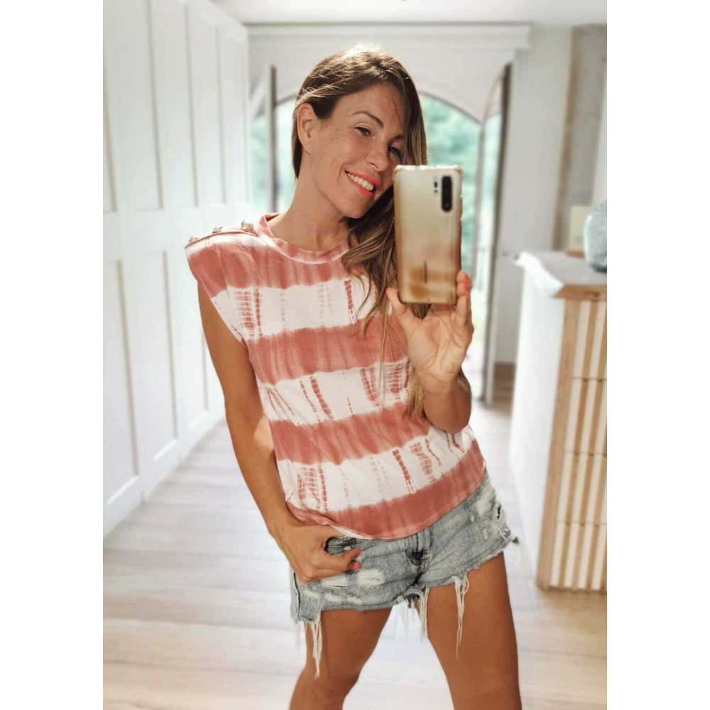 Camiseta Tie Dye Hombreras CLEOME Coral Heve Camiseta Tie Dye Hombreras CLEOME Coral Heve