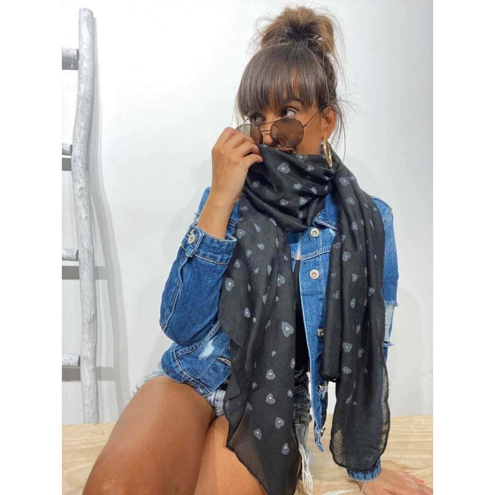 Pañuelo Corazones AMARYA Negro Heve Pañuelo Corazones AMARYA Negro Heve