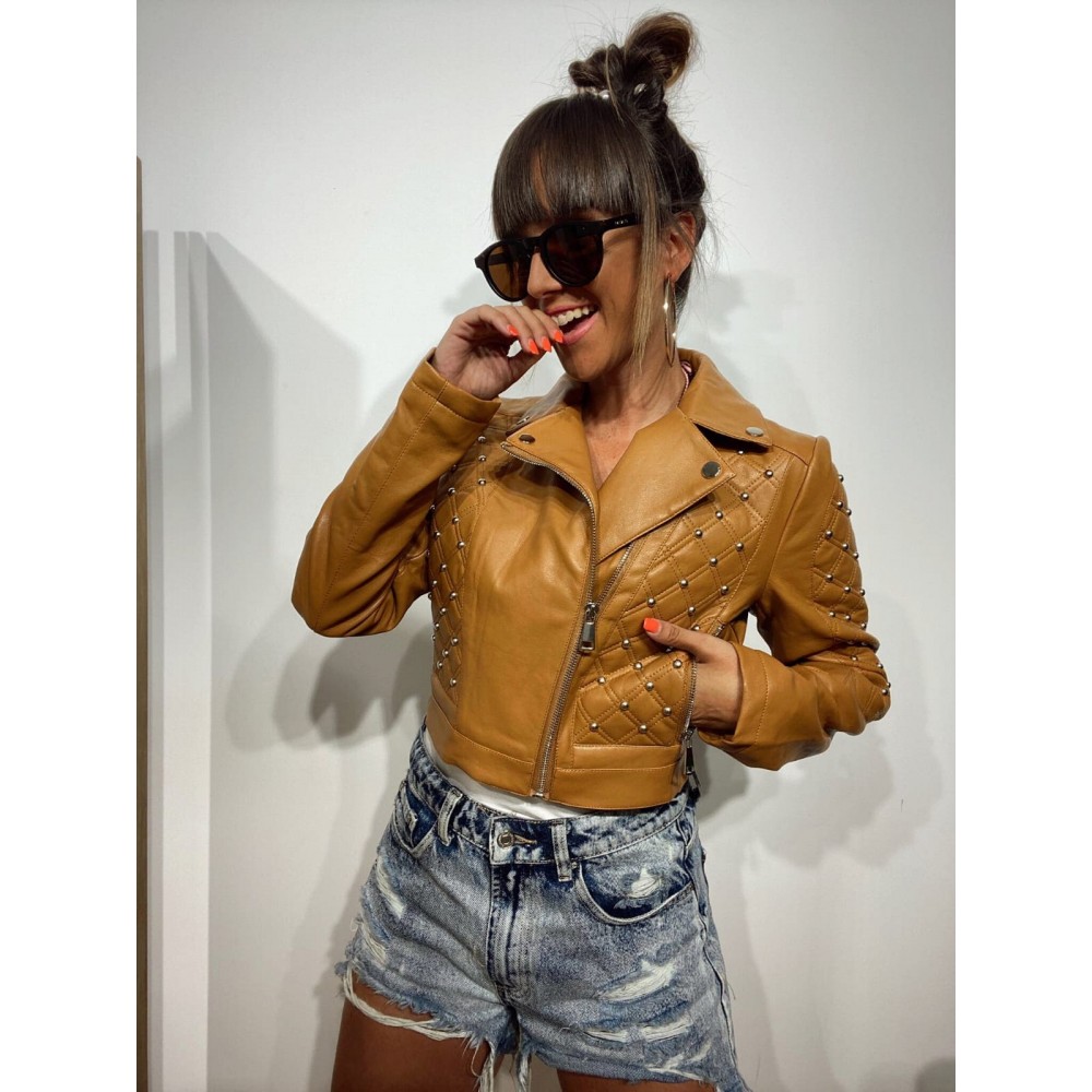 Cazadora Biker Tachas SLASH Camel Heve Cazadora Biker Tachas SLASH Camel Heve
