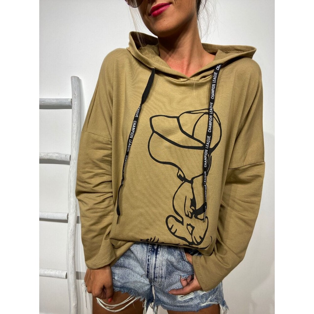 Sudadera Oversize SNOOPY CAP Camel Heve Sudadera Oversize SNOOPY CAP Camel Heve