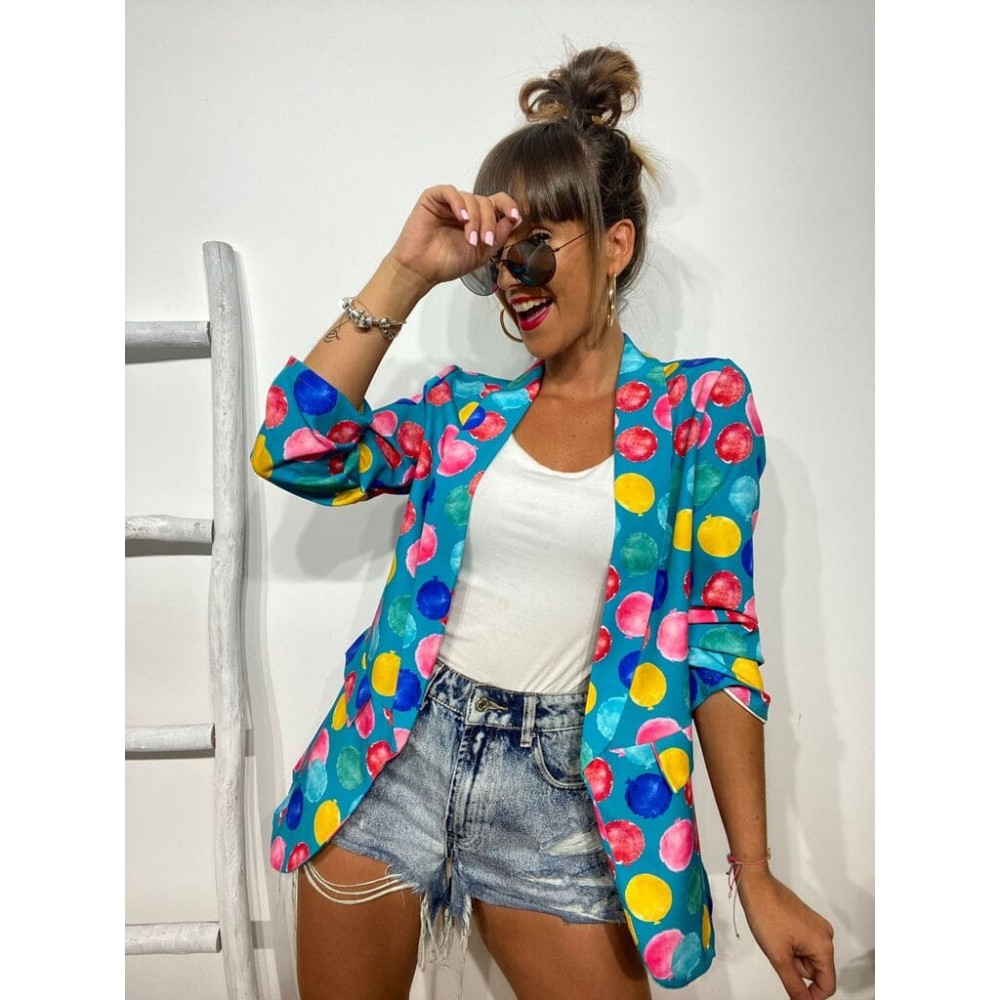 Blazer Frunces Globos Turquesa Heve Blazer Frunces Globos Turquesa Heve