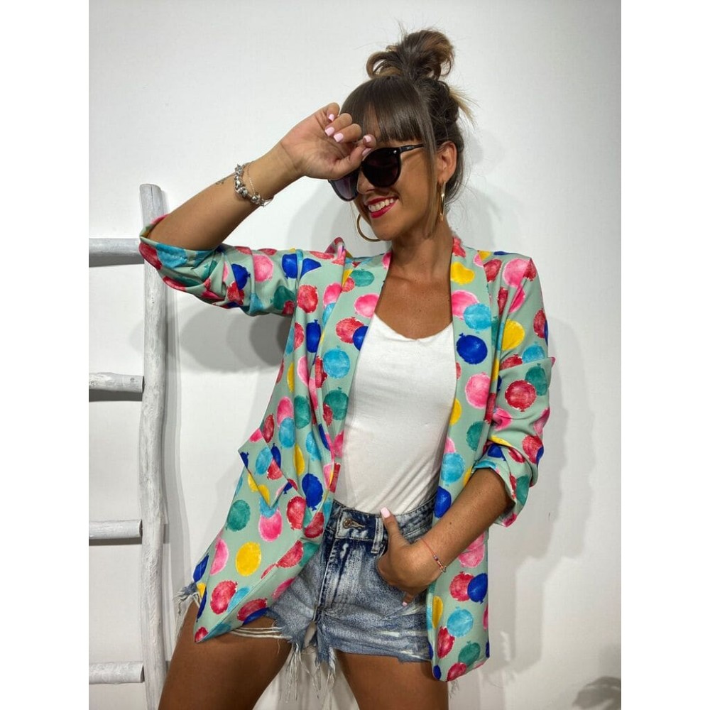 Blazer Frunces Globos Aguamarina Heve Blazer Frunces Globos Aguamarina Heve