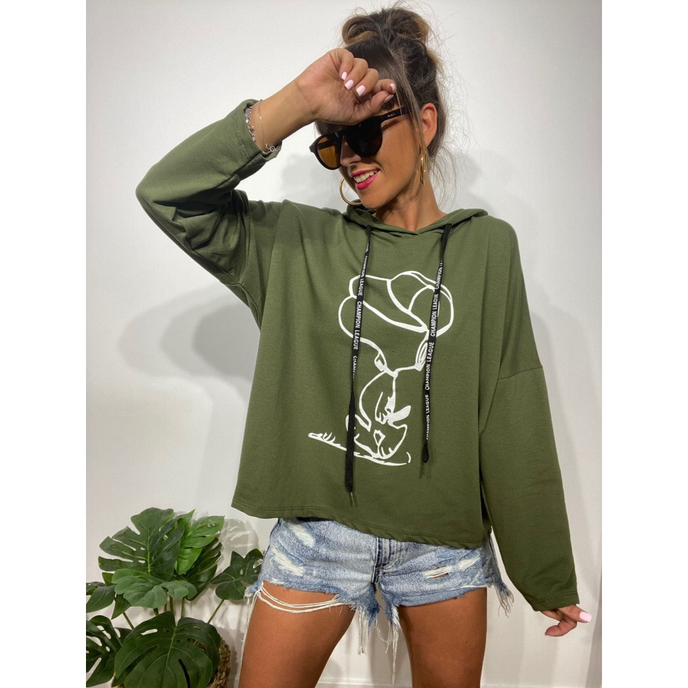 Sudadera Oversize SNOOPY CAP Verde Heve Sudadera Oversize SNOOPY CAP Verde Heve
