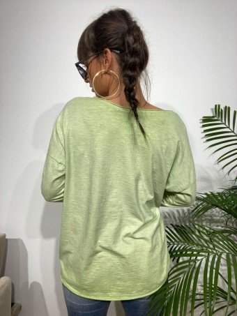 Camiseta Strass Oversize AMOUR Verde Manzana Heve