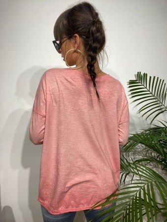 Camiseta Strass Oversize AMOUR Coral Heve